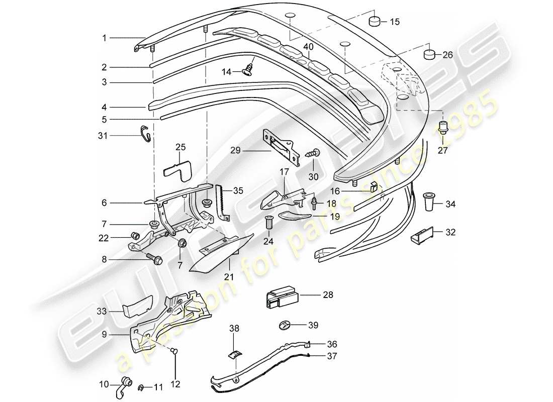porsche 2009 997-2 turbo / gt2 diagrama de piezas de la caja de almacenaje superior
