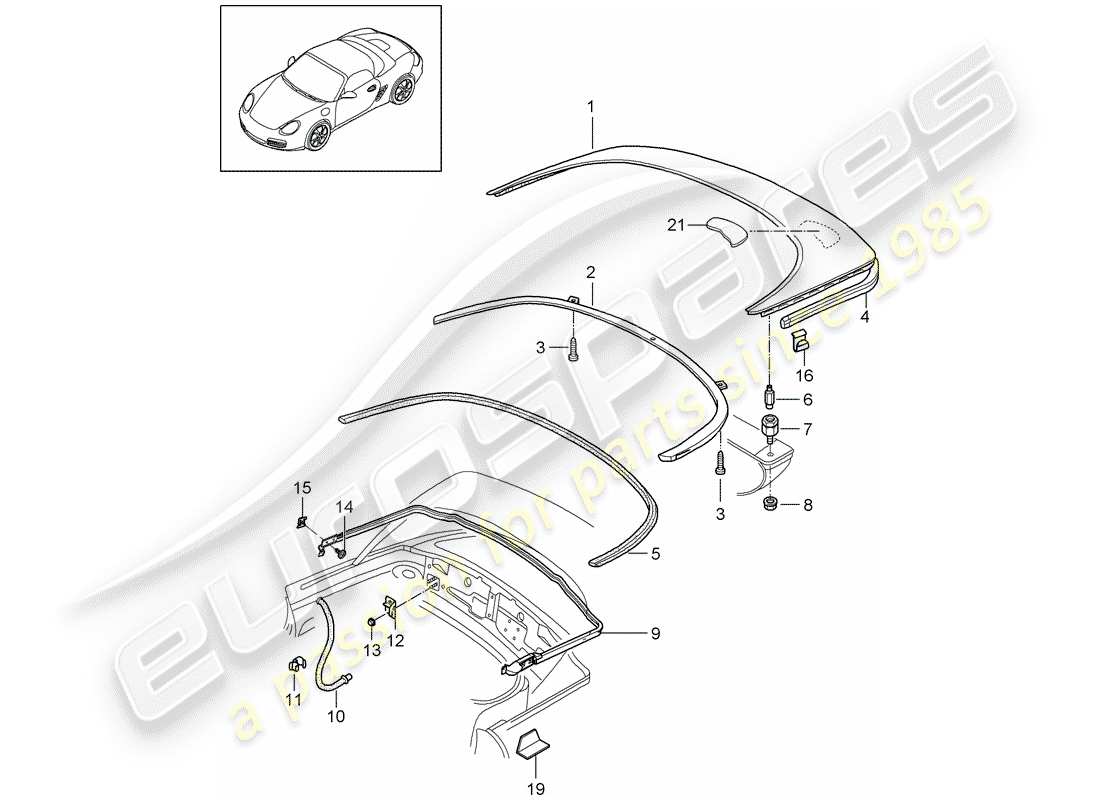 porsche 2008 (987 boxster) diagrama de piezas de la caja de almacenaje superior