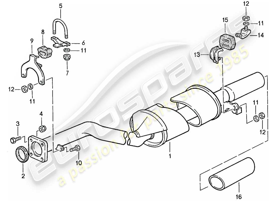 porsche 1991 (944) sistema de escape - silenciador de escape, trasero diagrama de piezas