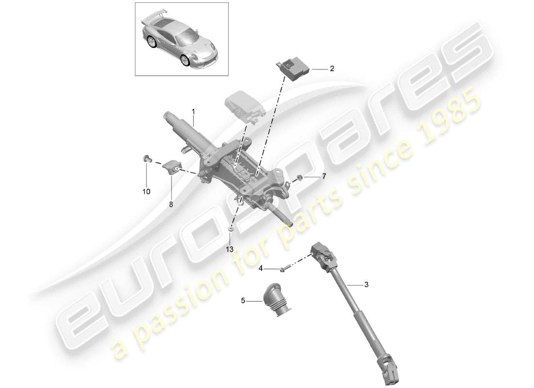 porsche 2020 (991-2 turbo) diagrama de piezas de la columna de dirección