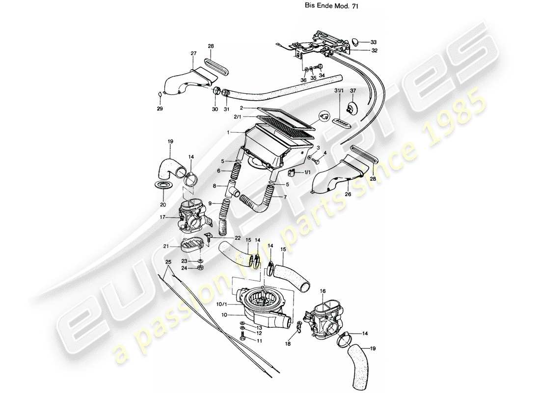 porsche 1976 (914) ventilación - calentador diagrama de piezas