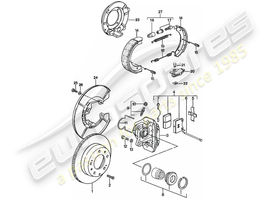 porsche 1977 (924) frenos de disco - eje trasero diagrama de piezas