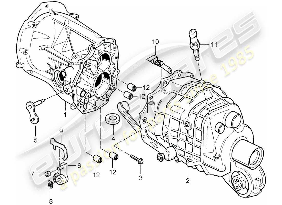 porsche 1999 (996) caja de transmisión - cubierta de transmisión diagrama de piezas