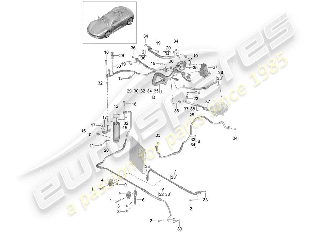 porsche 2015 (918 spyder) circuito refrigerante diagrama de piezas
