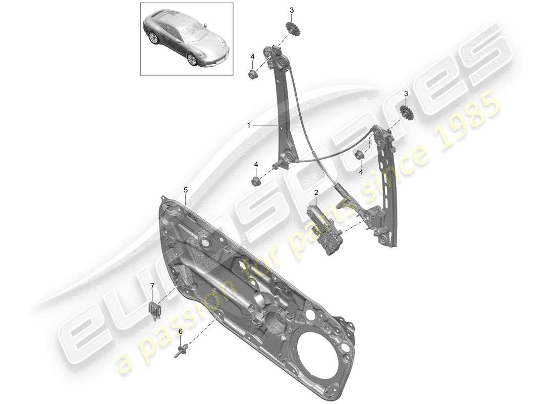 porsche 2019 (991-2) diagrama de pieza del regulador de ventana