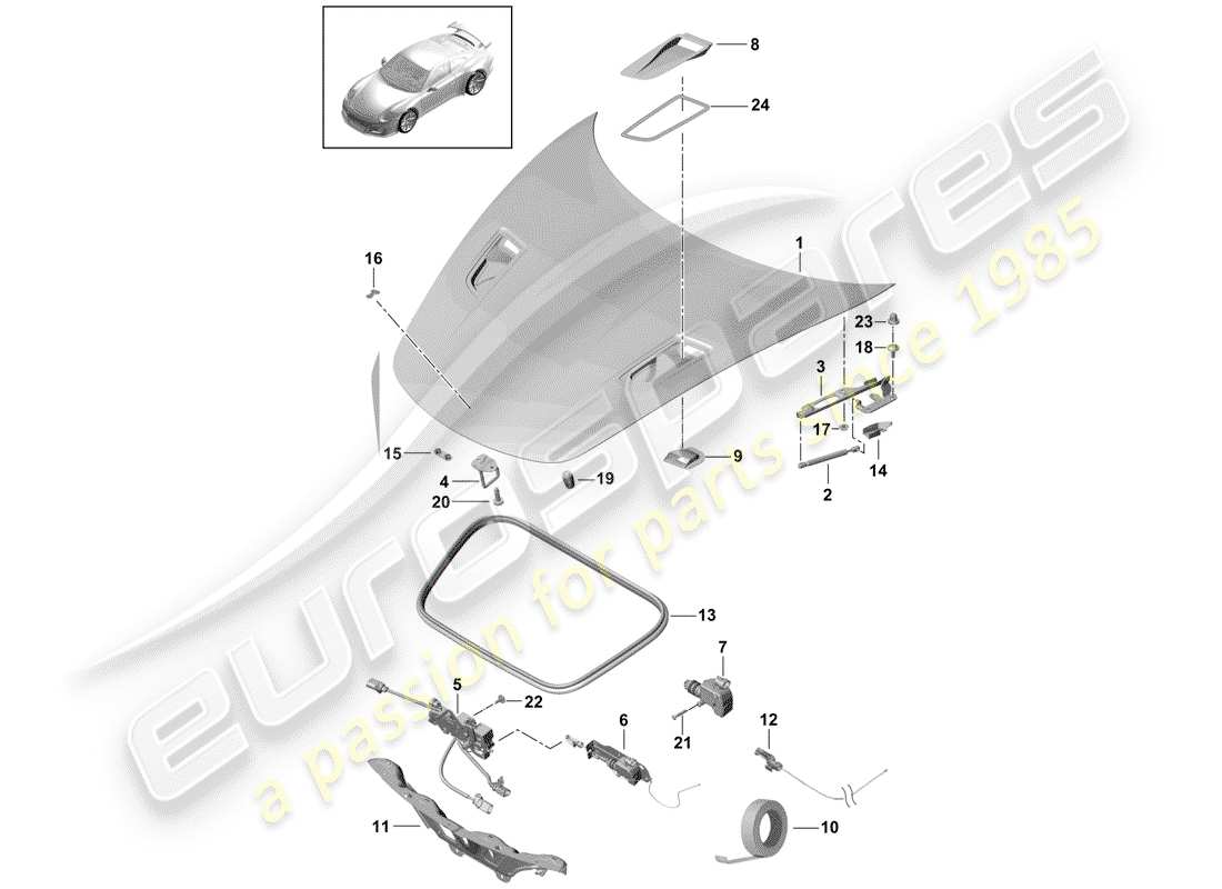 porsche 2017 (991-2 r/gt3/rs) diagrama de piezas de la campana
