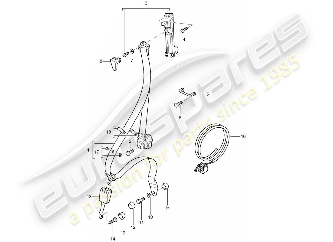 porsche 2007 (997-1 turbo / gt2) cinturón de seguridad diagrama de piezas