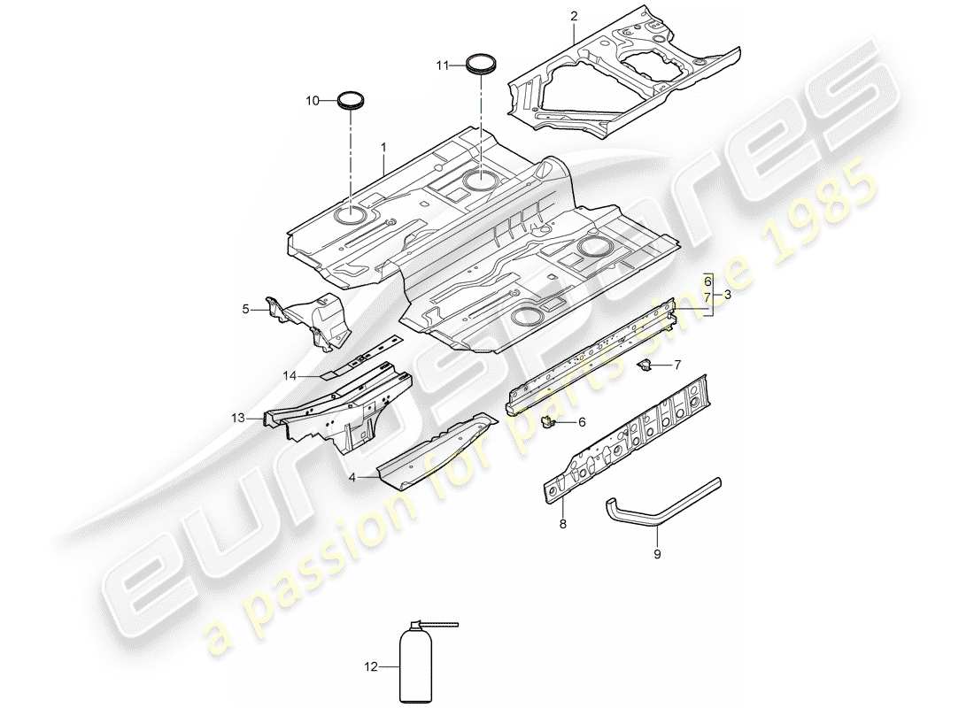 porsche 2007 (997-1 turbo / gt2) piso diagrama de piezas