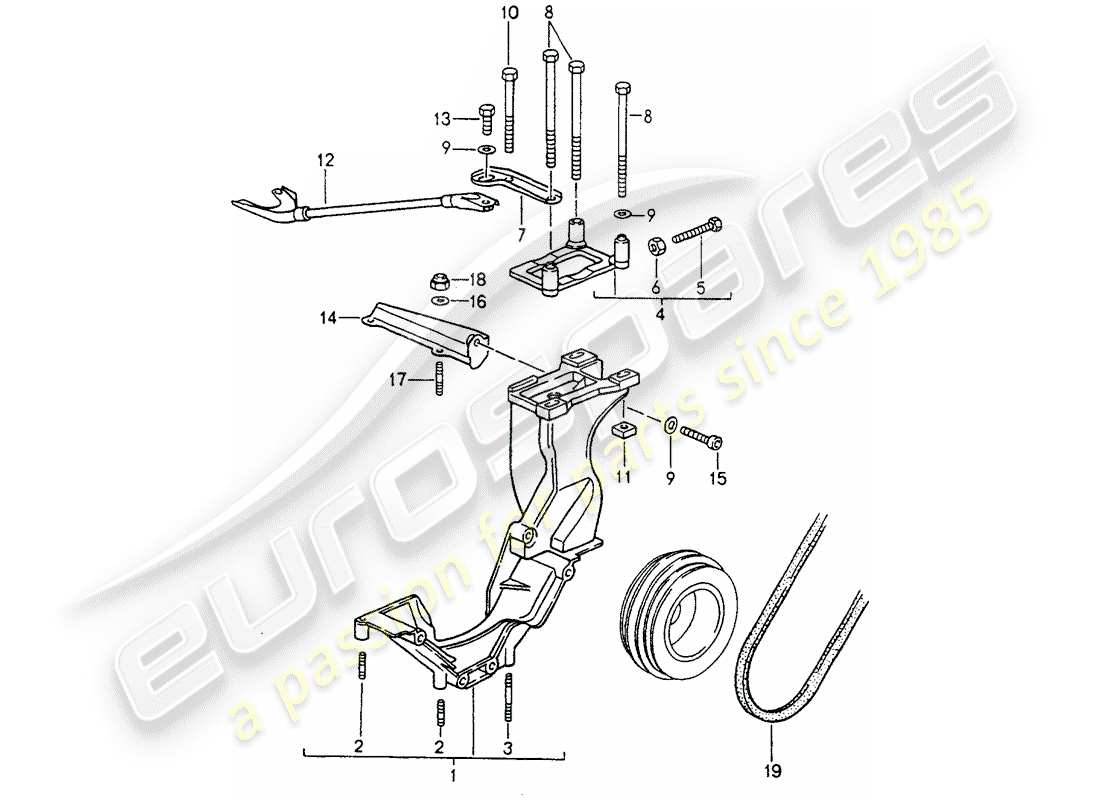 porsche 1989 (964) compresor - montaje - mecanismo de conducción diagrama de piezas