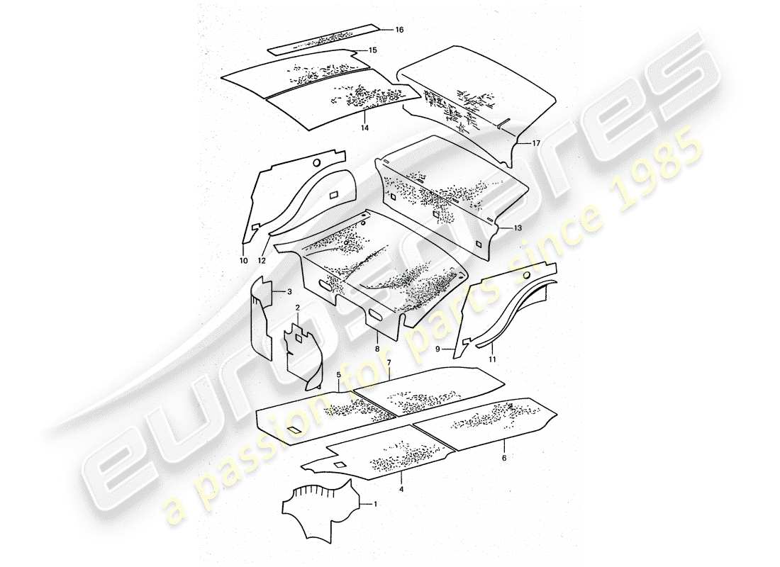 porsche 1976 (911 turbo) carcasa del cuerpo - absorbentes de sonido diagrama de piezas
