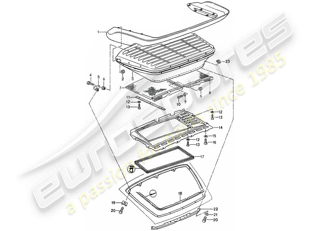 porsche 1990 (964) alerón trasero diagrama de piezas