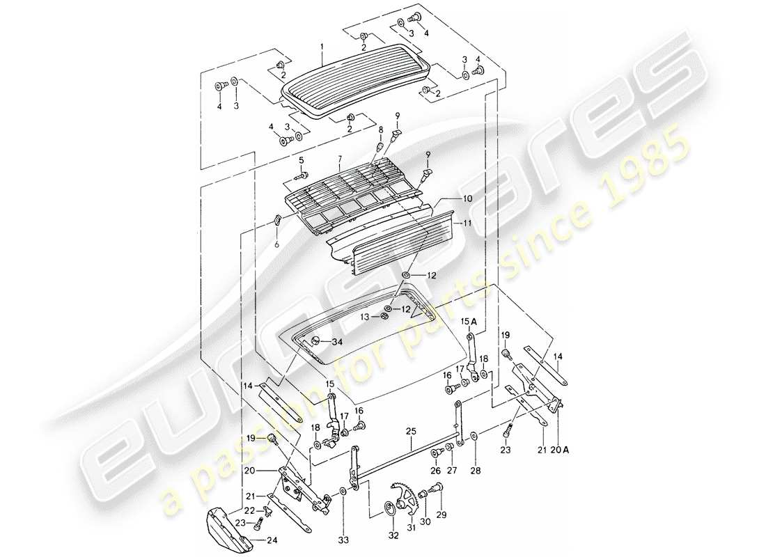 porsche 1991 (964) diagrama de piezas del spoiler trasero