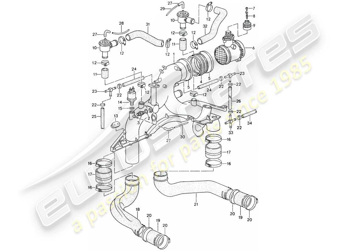 porsche 993 (1997) diagrama de piezas de turbocompresor