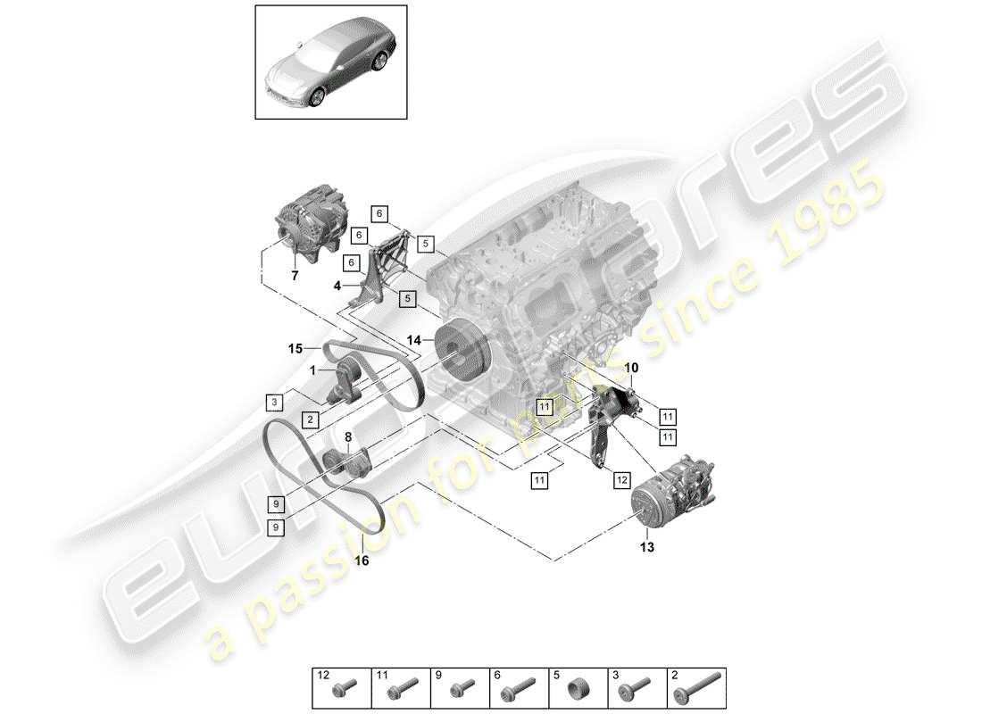 porsche 2019 (panamera 971-1) cinturón acanalado en v diagrama de piezas