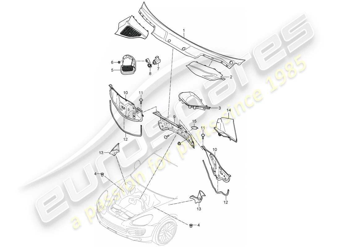 porsche 2011 (cayenne e2 92a) diagrama de piezas de la cubierta