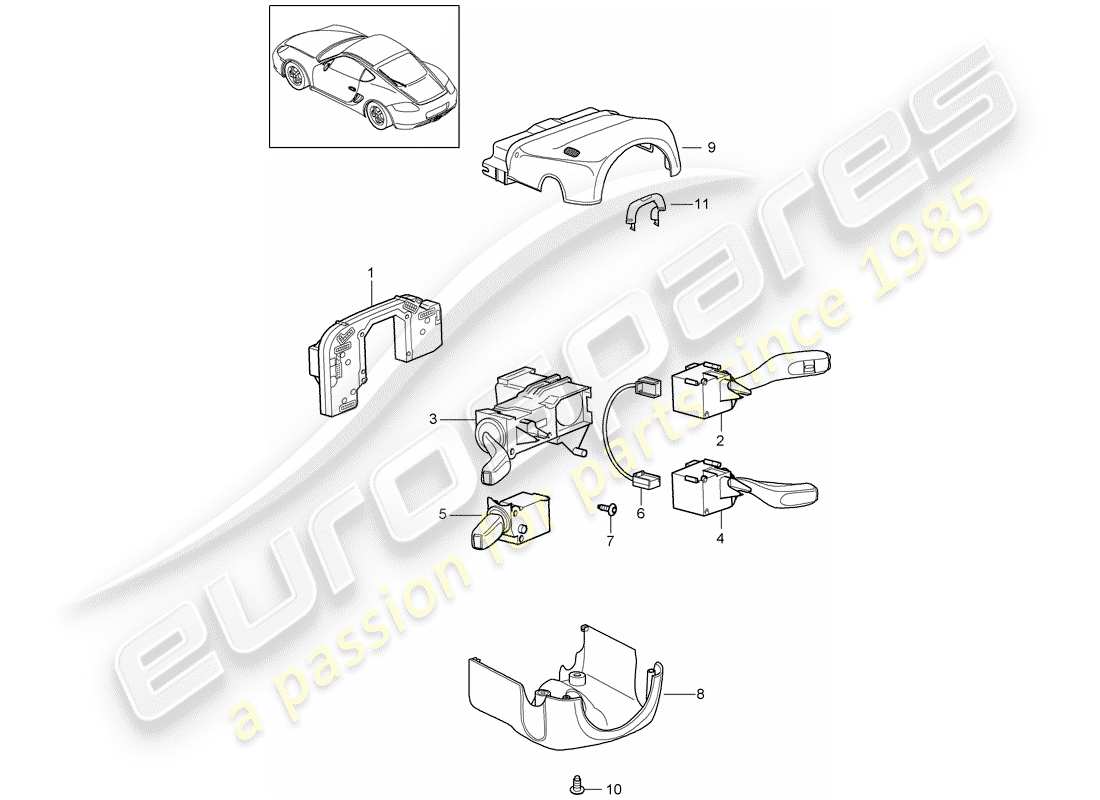 porsche 2009 (987 cayman) interruptor de la columna de dirección diagrama de piezas