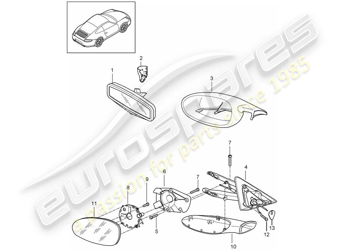 porsche 2012 (997-2) espejo retrovisor interior diagrama de piezas