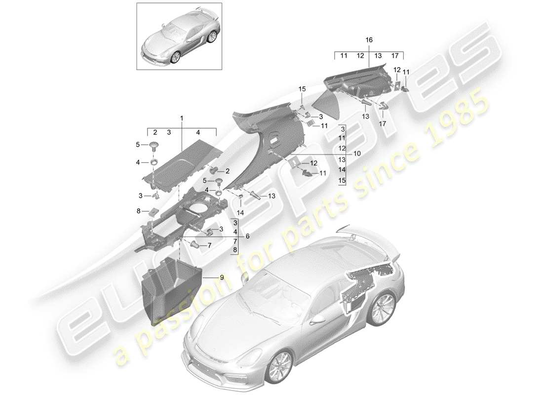 porsche 2016 (981 cayman gt4) adornos diagrama de piezas