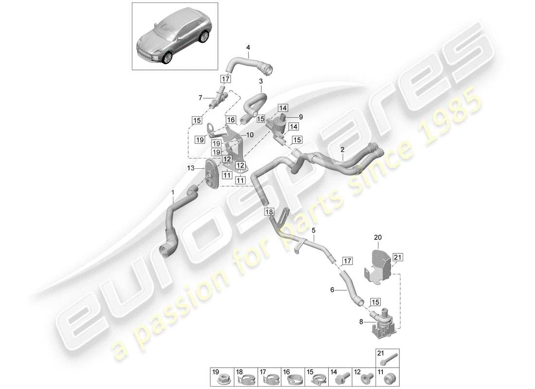 porsche 2019 (macan) diagrama de piezas del calentador