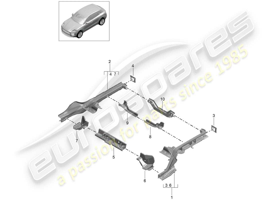 porsche 2019 (macan) diagrama de piezas del marco