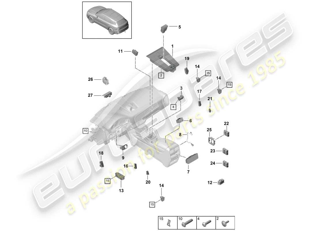 porsche cayenne e3 (2018) diagrama de piezas del interruptor