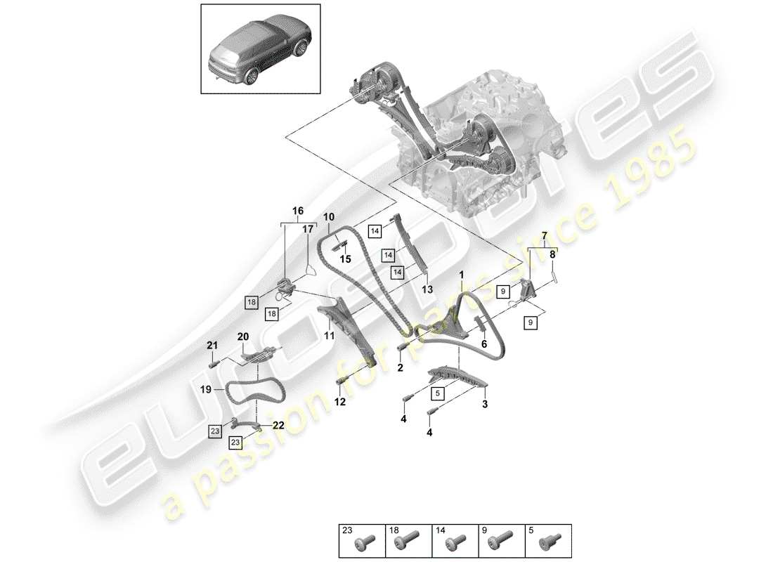 porsche 2019 (cayenne e3 9ya/9yb) cadena de distribución diagrama de piezas