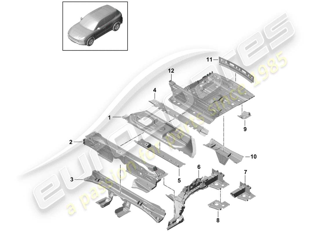 porsche 2019 (cayenne e3 9ya/9yb) placas de piso diagrama de piezas