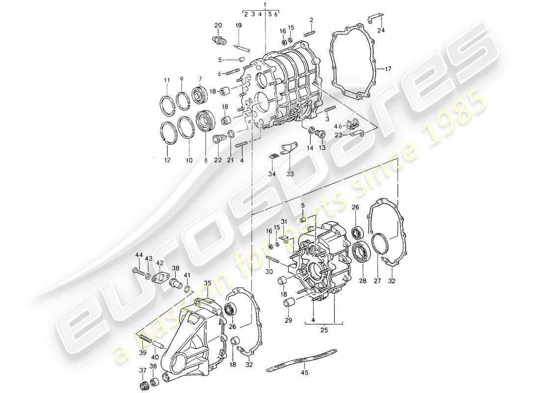 porsche 1990 (964) carcasa de engranajes - tapa de la transmisión diagrama de piezas