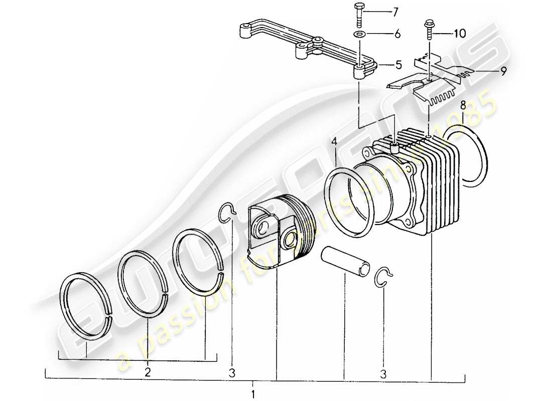 porsche 993 (1997) cilindro con pistones diagrama de piezas