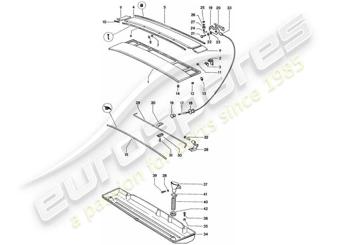 porsche 1971 (914) cubierta - compartimiento del motor diagrama de piezas