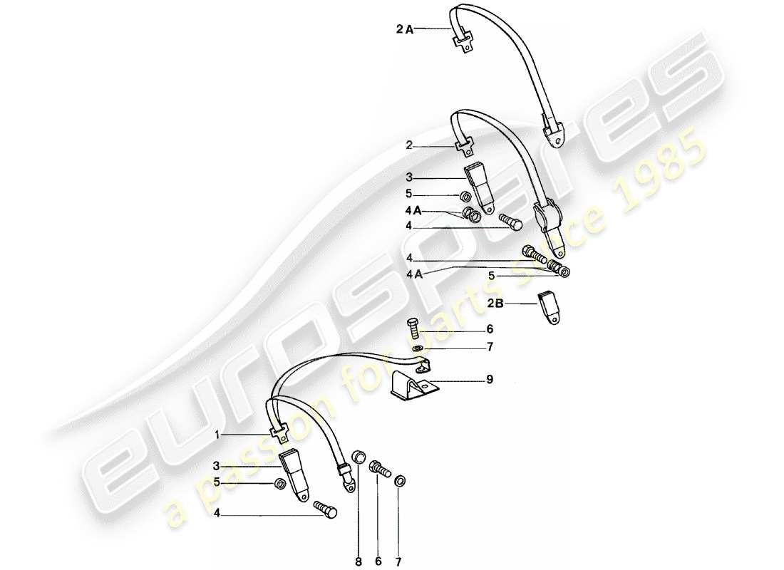 porsche 1981 (911) cinturón de seguridad diagrama de piezas