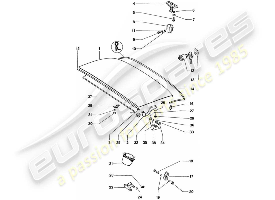 porsche 1975 (914) diagrama de piezas de la cubierta