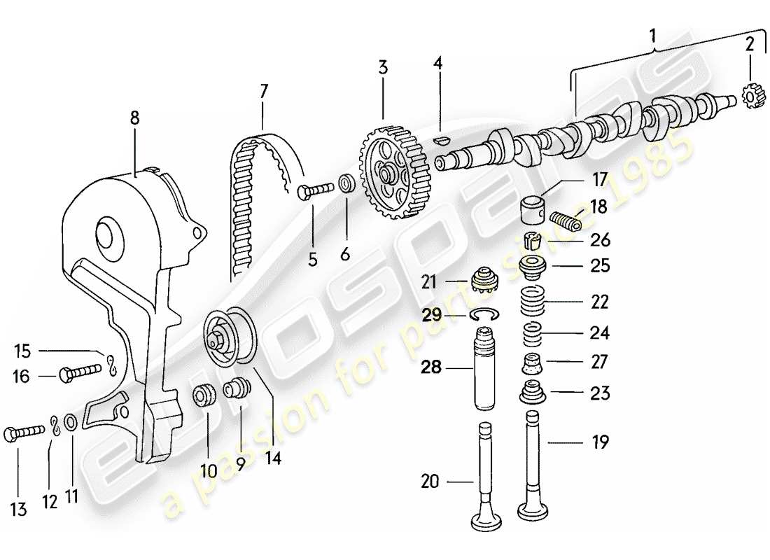 porsche 1977 (924) árbol de levas - válvulas diagrama de piezas