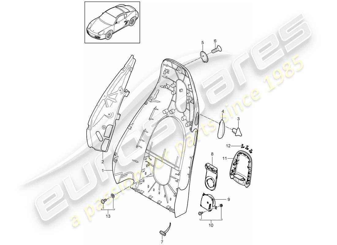 porsche 2012 (987 cayman) diagrama de piezas de la carcasa del respaldo