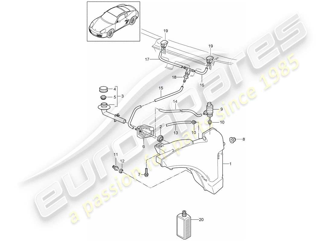 porsche 2009 (987 cayman) windshield washer unit diagrama de piezas