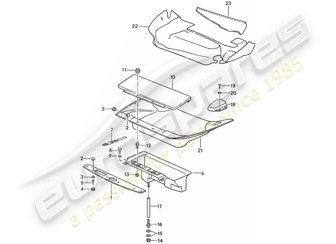 porsche 1988 (959) forro - maletero delantero diagrama de piezas