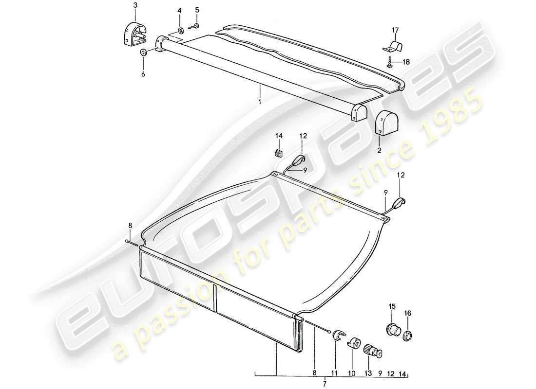 porsche 1991 (944) cubierta del maletero diagrama de piezas