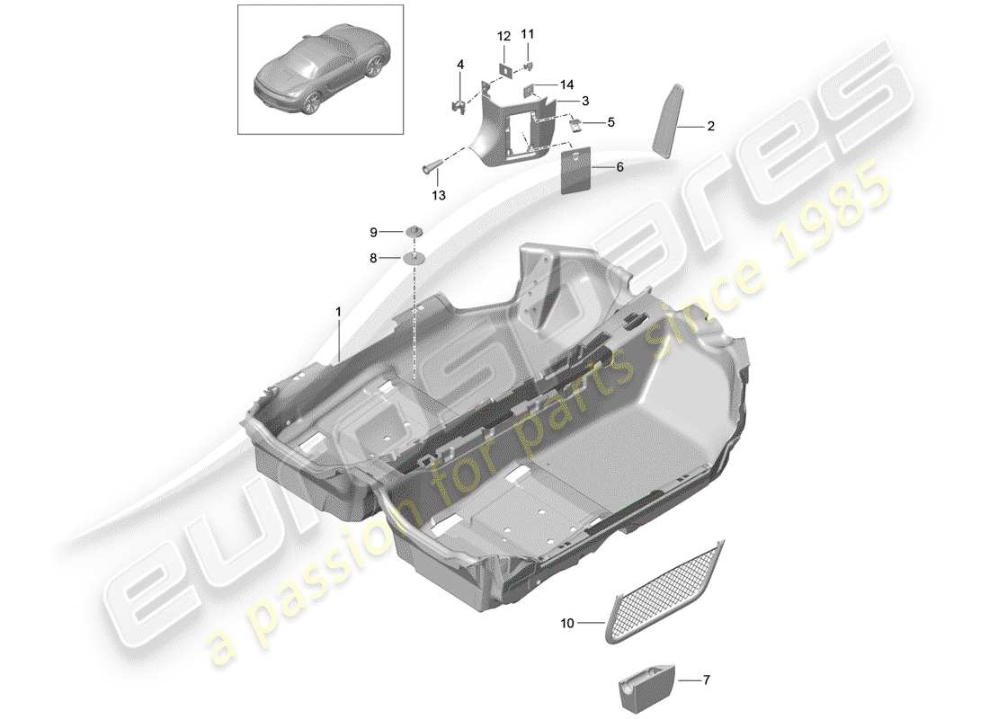 porsche 2015 (981 boxster) cubierta de piso diagrama de piezas