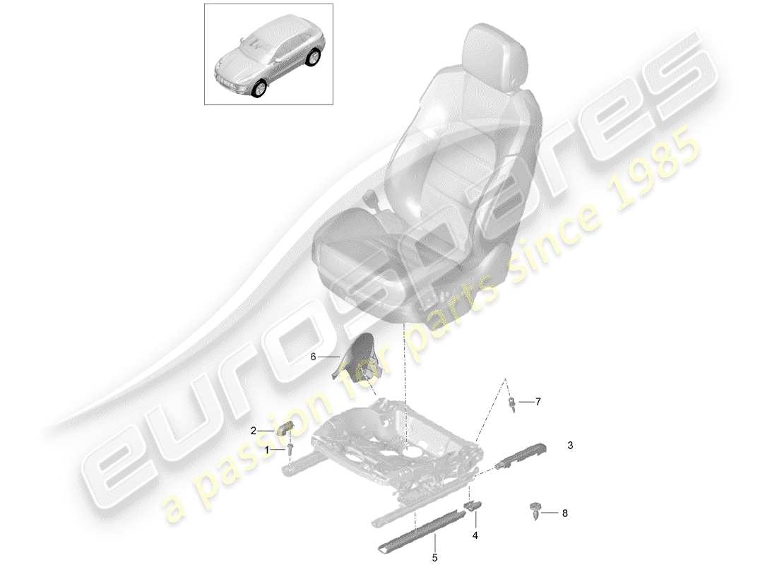 porsche 2016 (macan) riel del asiento diagrama de piezas