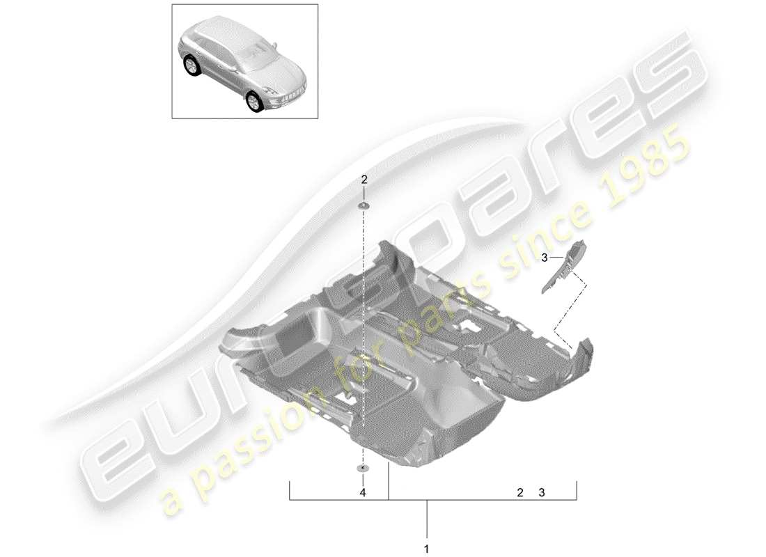 porsche 2016 (macan) diagrama de piezas de la cubierta del piso