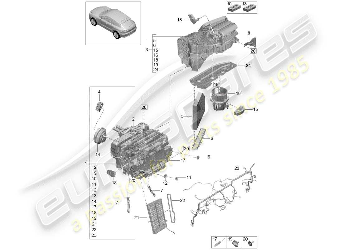 porsche 2019 (macan) diagrama de piezas del aire acondicionado