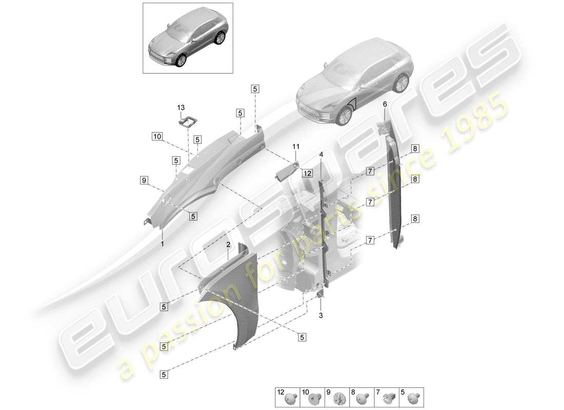 porsche 2019 (macan) diagrama de piezas del guardabarros