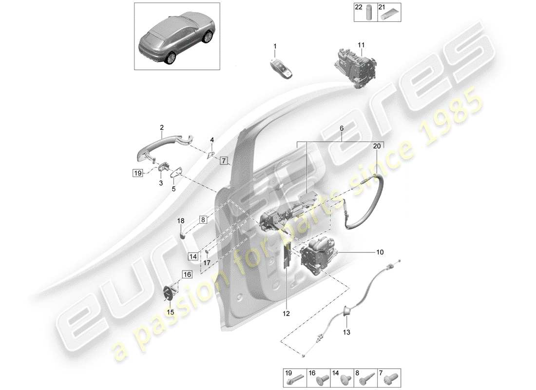 porsche 2019 (macan) pestillos de puertas diagrama de piezas