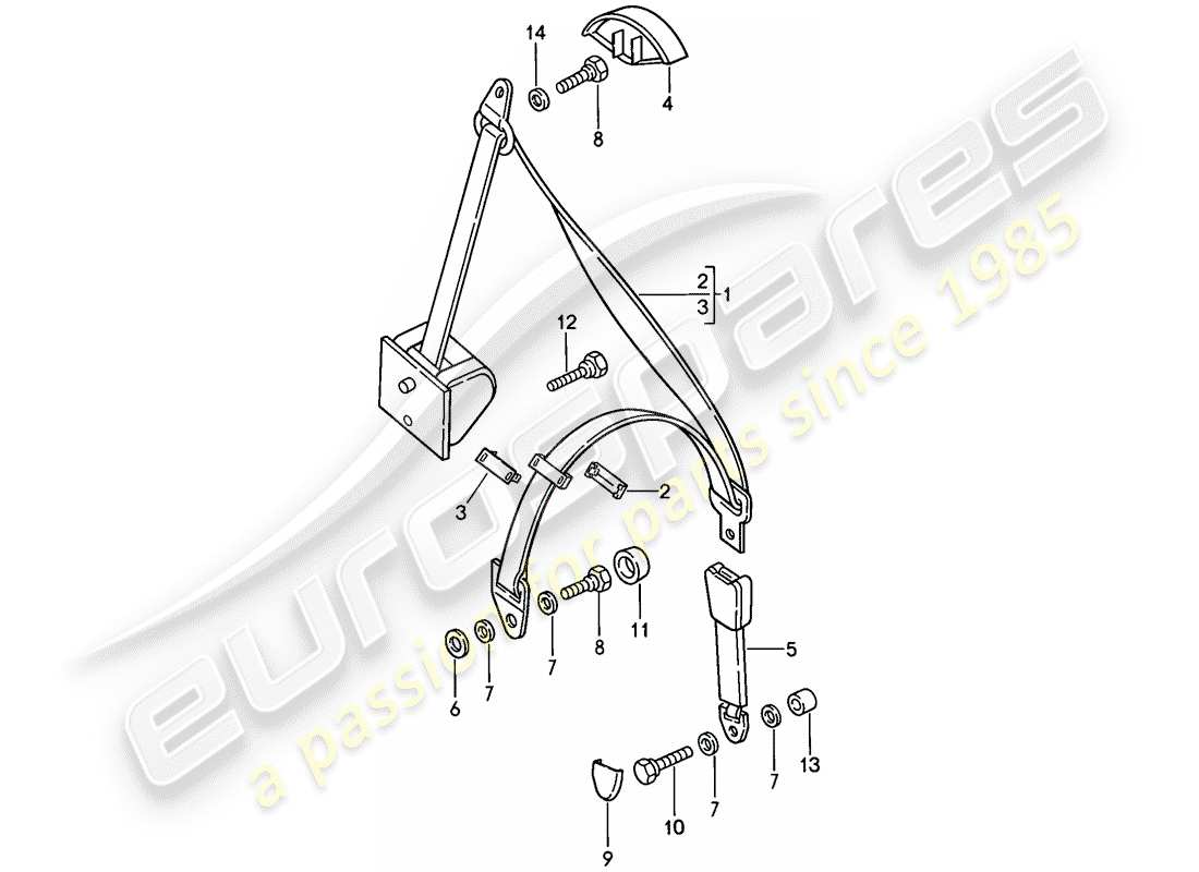 porsche 1987 (924s) diagrama de piezas del cinturón de seguridad