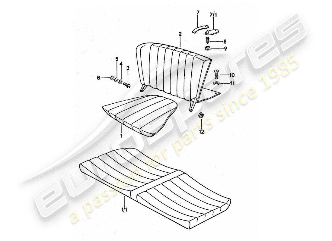 porsche 1975 (911 turbo) diagrama de piezas del asiento de emergencia