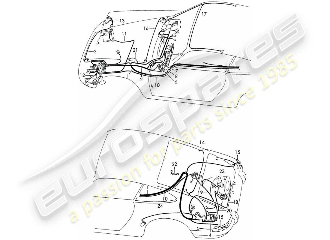 porsche 1972 (911) cableando arneses diagrama de piezas