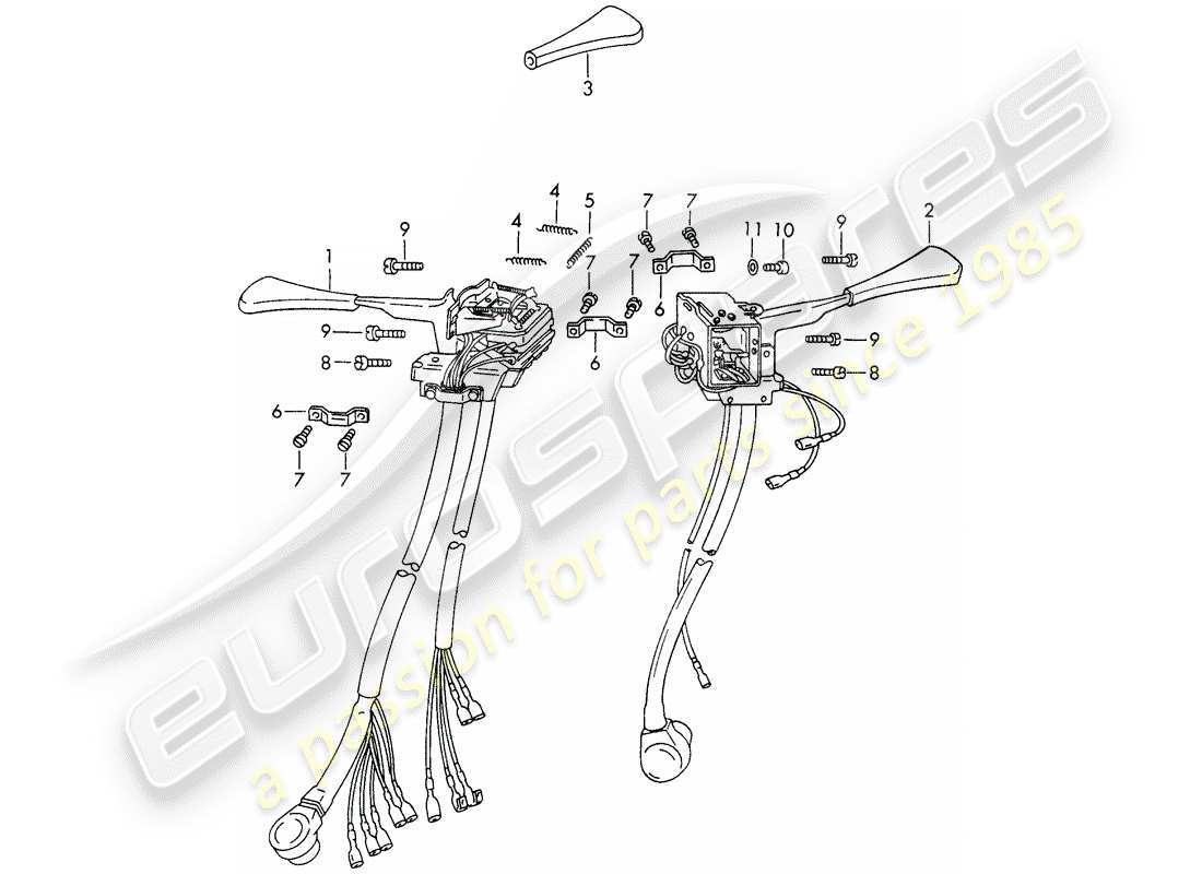 porsche 1968 (911/912) interruptor de la columna de dirección diagrama de piezas