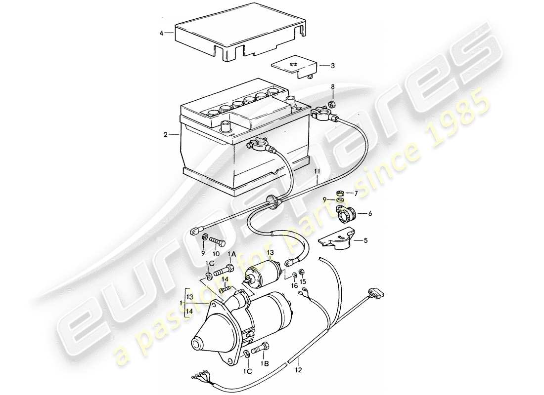 porsche 1987 (924s) arranque - batería - mazo de cables diagrama de piezas