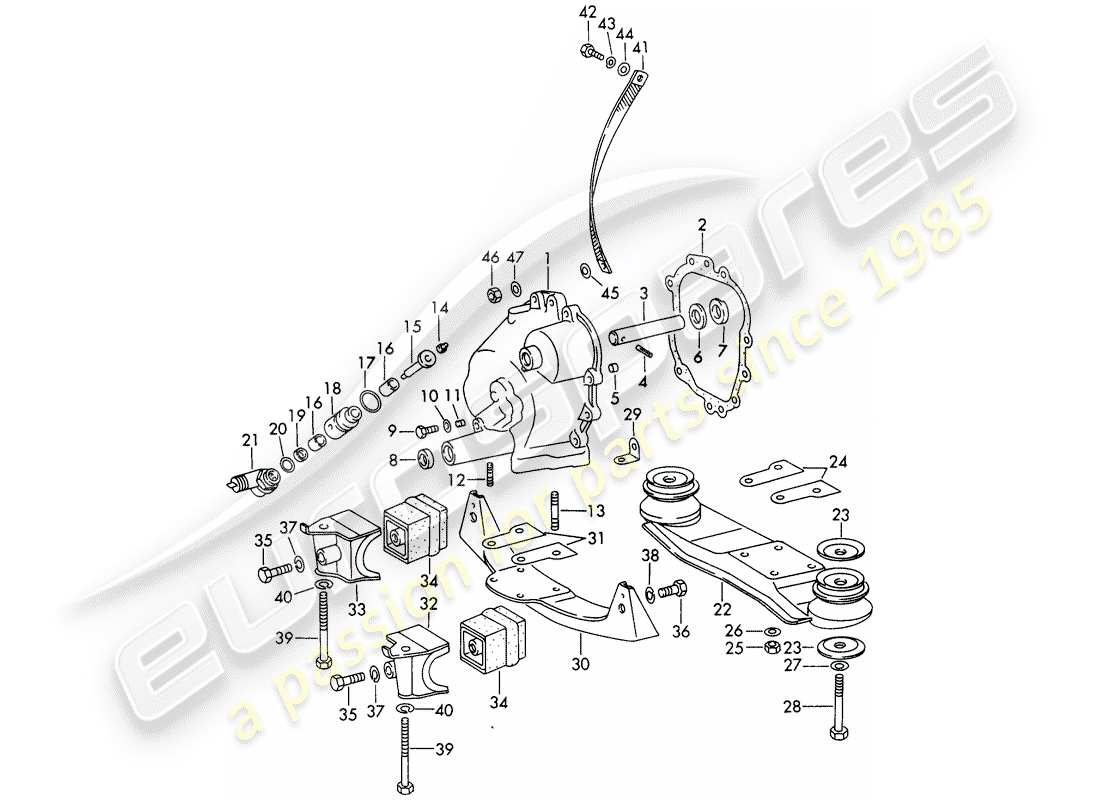 porsche 1966 (911/912) cubierta de la transmisión - suspensión de la transmisión - fundición enfriada - y - fundición a presión diagrama de piezas