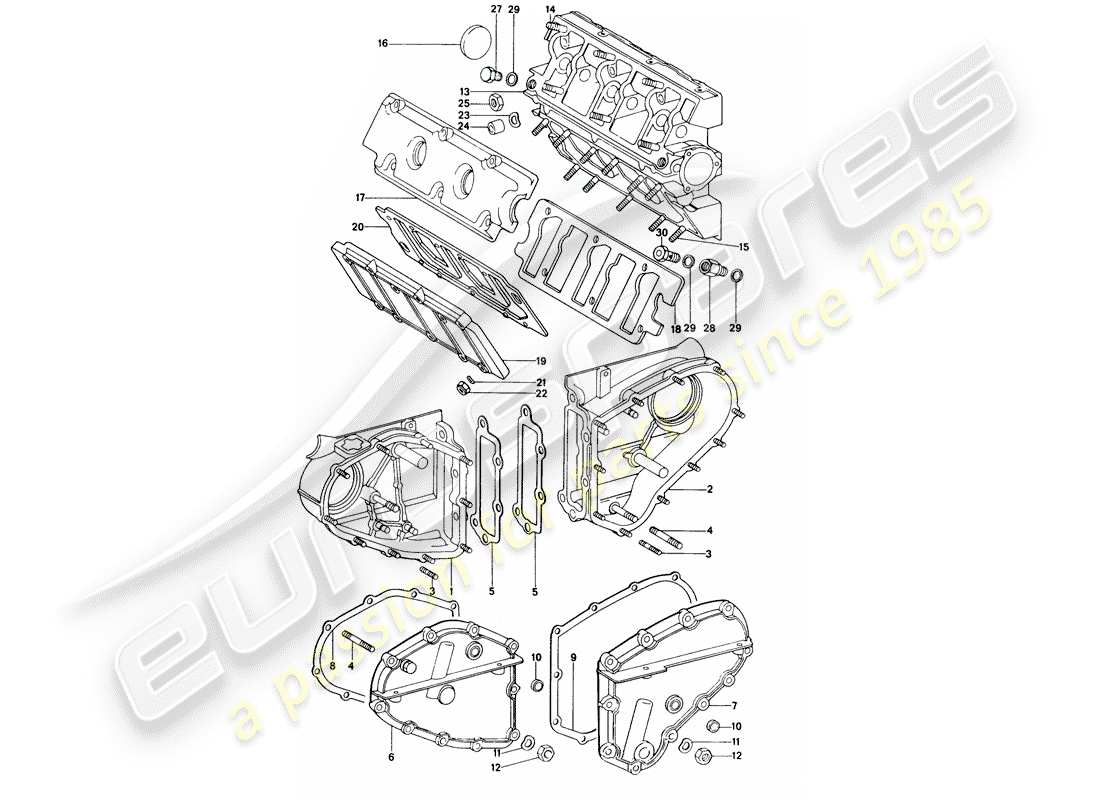 porsche 1976 (914) caja de cadena - carcasa del árbol de levas diagrama de piezas